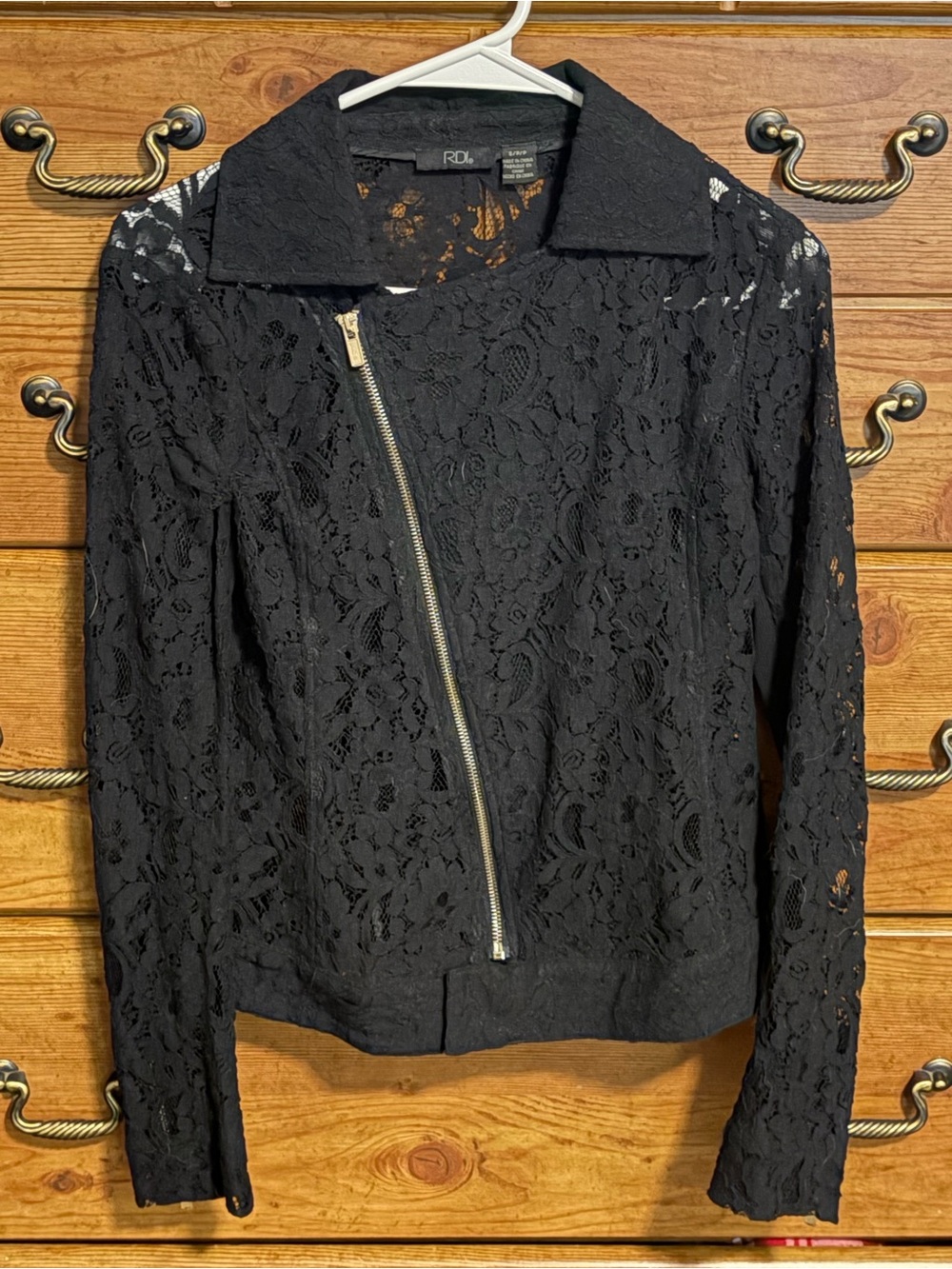 RDI Black Lace Asymmetrical Zip Leather-Style Jacket